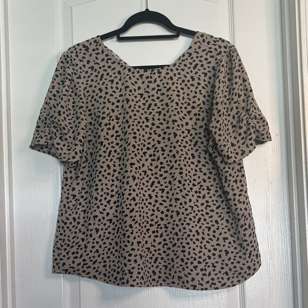 Papermoon Taupe Leopard Print Short Sleeve Blouse